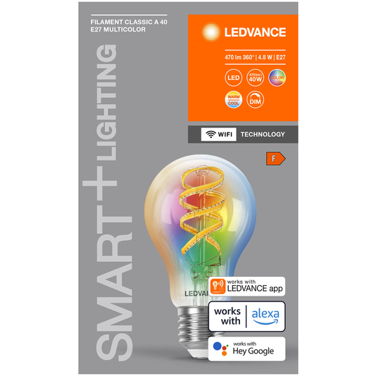 Ledvance led lyspære smart wifi cla 40 rgbtw 4,8w 470 lumen e27