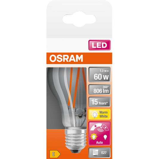 Osram led lyspære classic a60 7,3w 2700k daylight sensor klar e27